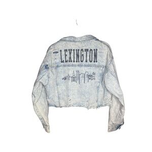 Rivalry Runway Lexington Kentucky skyline Distressed Denim jacket size medium